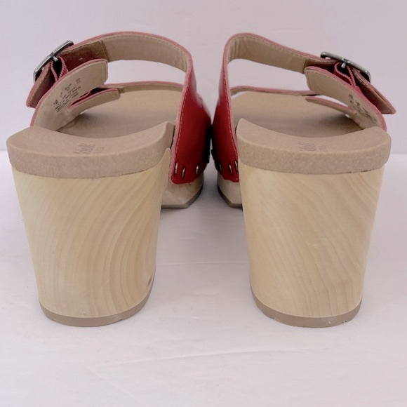 Dr Scholl’s SHOES, ORIGINAL VIBE PLATFORM, HEELED SLIDE SANDALS, RED LEATHER 10M - Picture 4 of 16